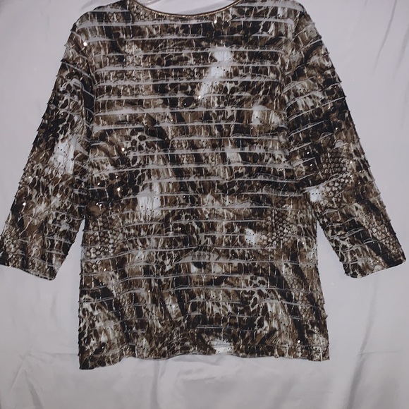 M collection polyester spandex tan black large size ladies gold sequin top. - Picture 3 of 4